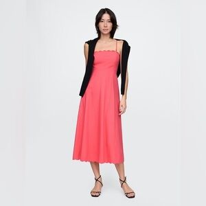 NWOT Gap linen blend coral midi dress, Scalloped square neck (never worn) size S